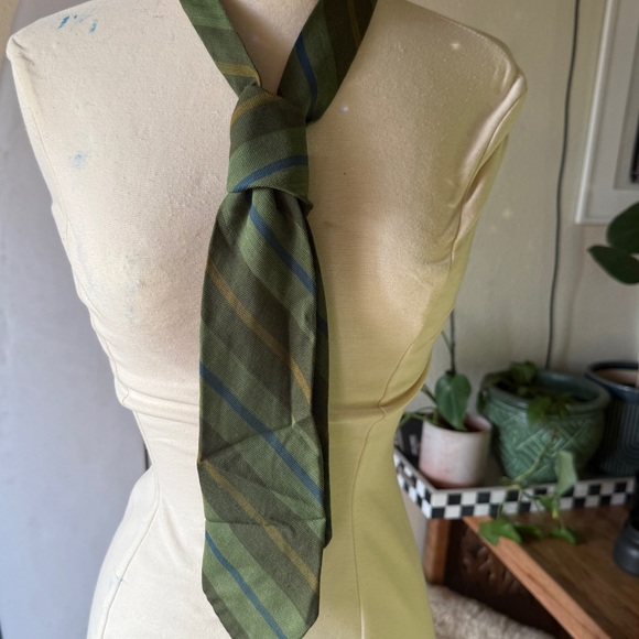 Vintage Green tartan Striped Tie Men’s unisex - Picture 1 of 2